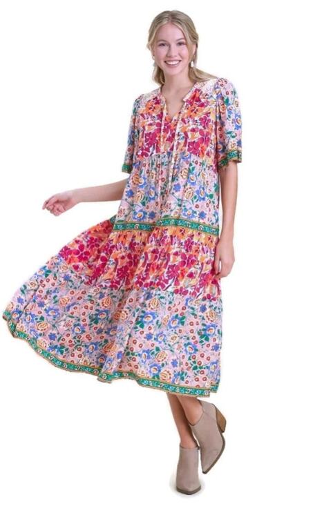 Umgee Dresses & Skirts - Umgee Mixed Floral Print Tiered Sundress Multicolor Size Large